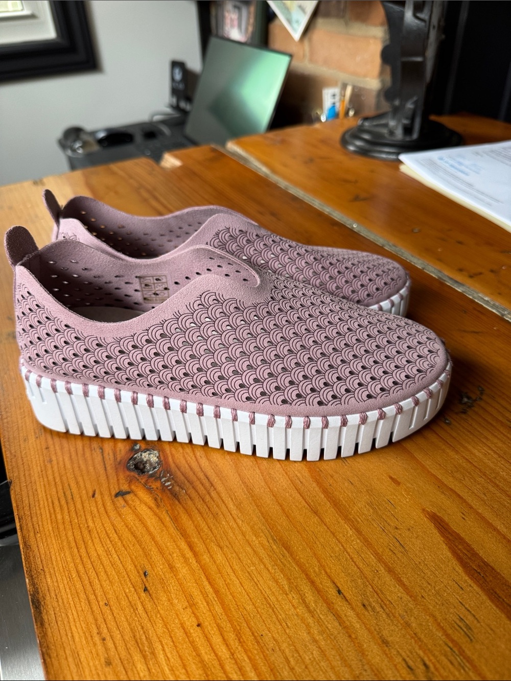 Ilse Jacobsen Dusty Pink Perforated Slip-On Platform Flats